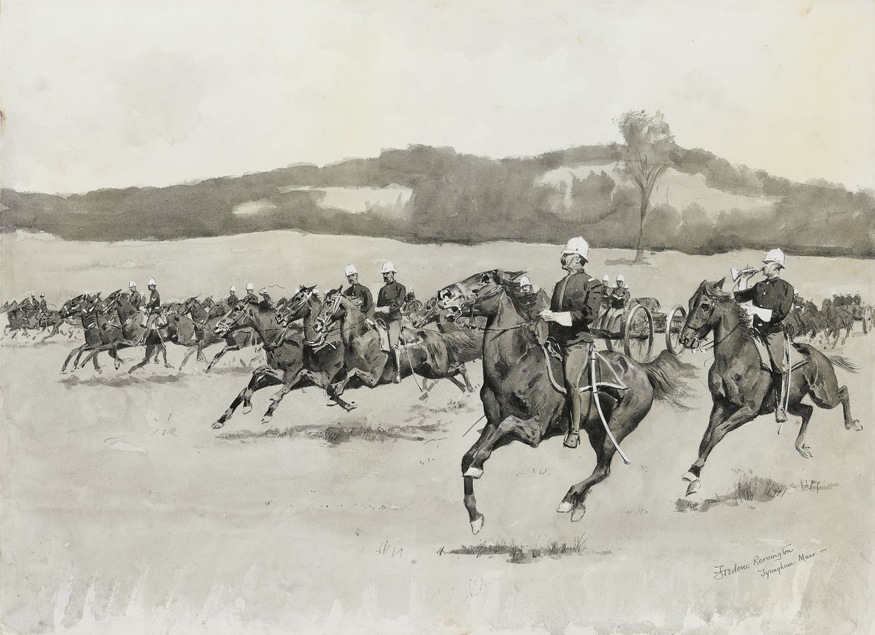 Batteri K vid Drill i Berkshire Hills, Massachusetts av Frederic Remington