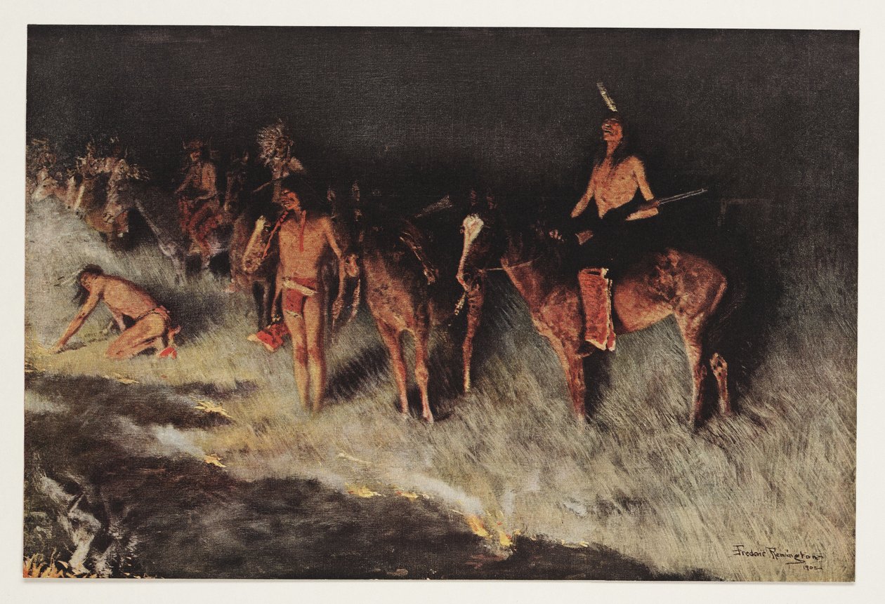 Fire on the Prairie, från Colliers Weekly, pub.1908 av Frederic Remington