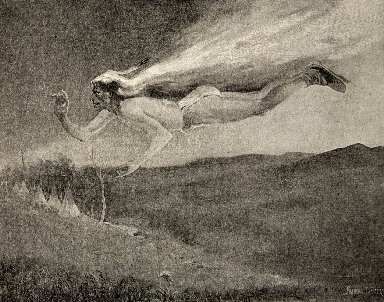 Glad like Ishkoodah, the comet, Like the star with eldy tresses, från The Song of Hiawatha av Henry Wadsworth Longfellow (1807-82), pub. av George G. Harrap und Company Ltd., 1911 av Frederic Remington