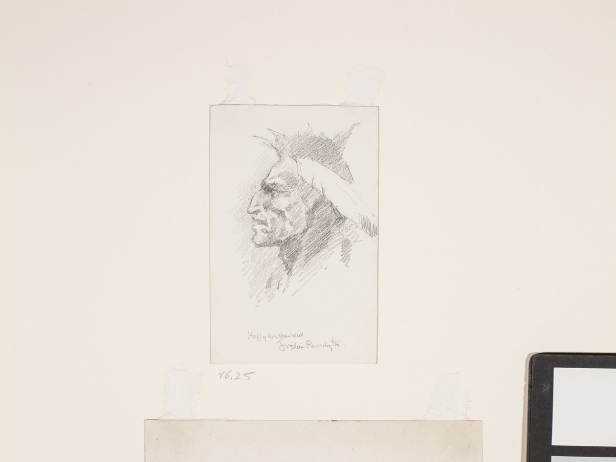 Indian Head, okänt datum (blyerts på vitt papper) av Frederic Remington