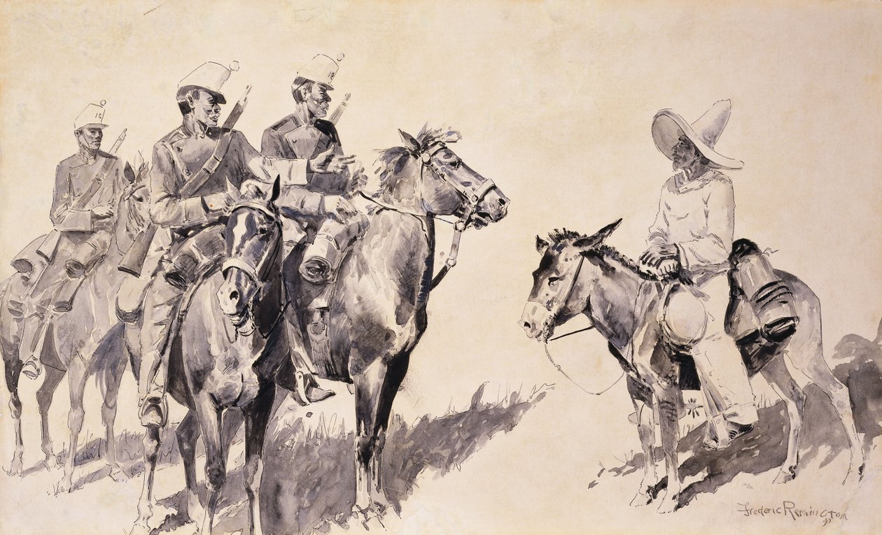 Mexikanska gendarmer som frågar vägen, 1890 av Frederic Remington
