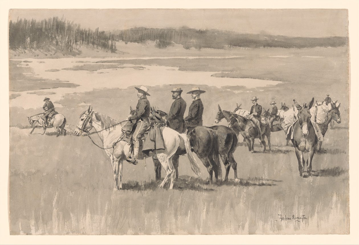 Vid flodens källor - Burgess hittar ett vadställe av Frederic Remington