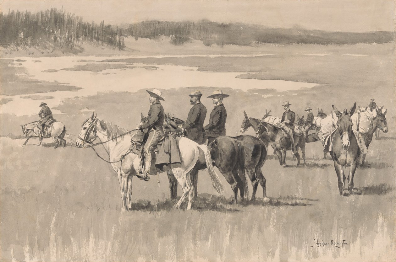 On the Head-Waters--Burgess Hitta en Ford, ca. 1893. av Frederic Remington