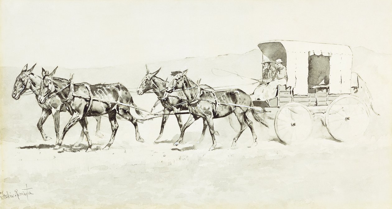 En av Williamsons stadier, ca 1892 (penna och pensel och svart bläck och kinesiskt vitt på papper) av Frederic Remington