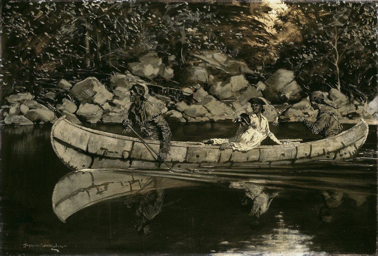 Paddlar den sårade brittiska officeren, 1897. av Frederic Remington