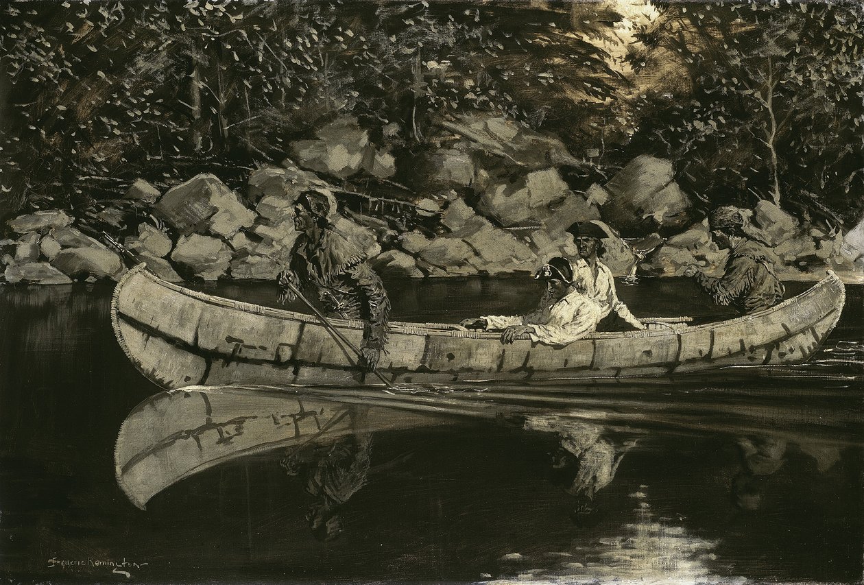 Paddlar den sårade brittiska officeren, 1897 av Frederic Remington