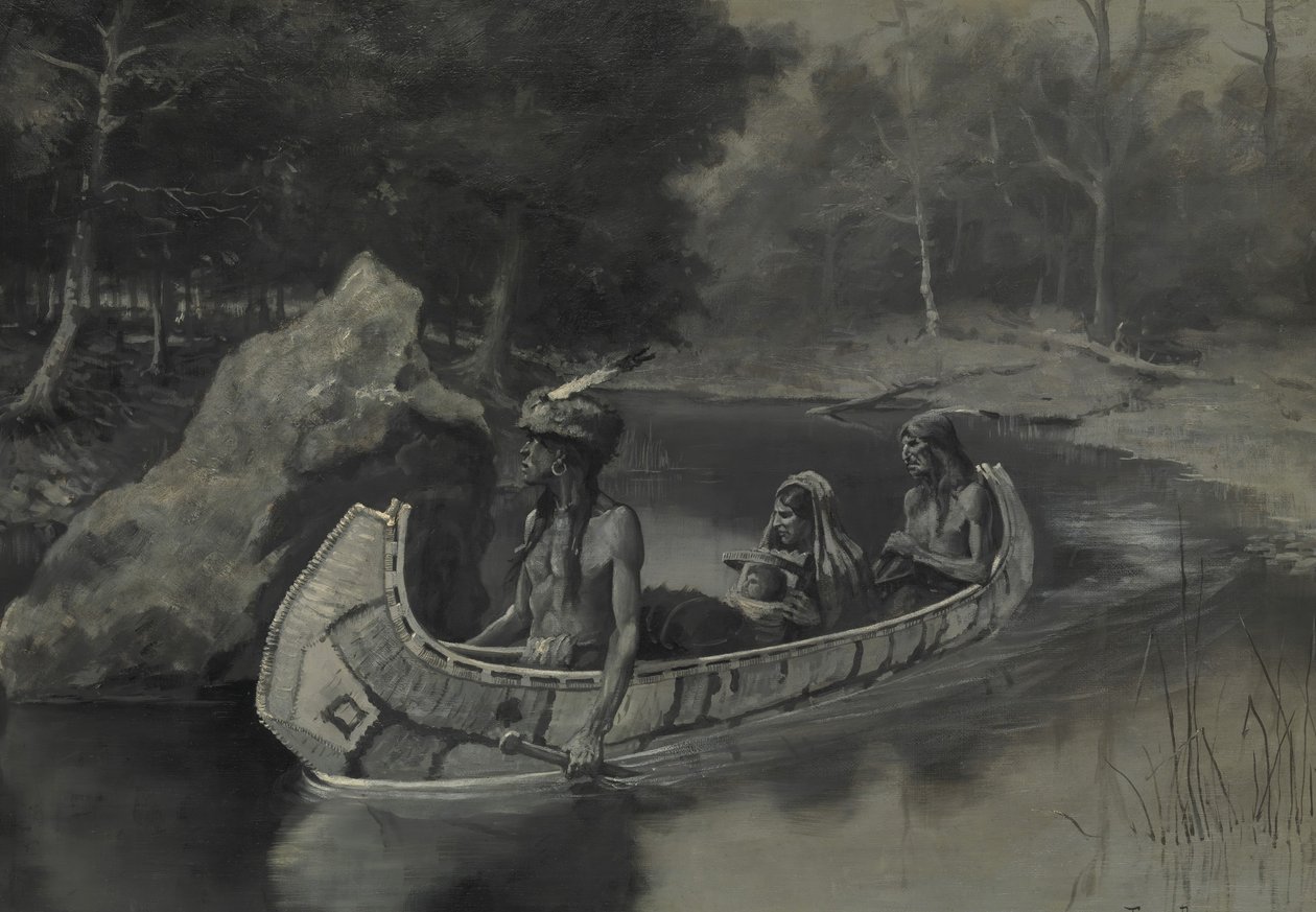 Pitched It Sheer in i floden. . . Där den fortfarande ses på sommaren, 1889. av Frederic Remington