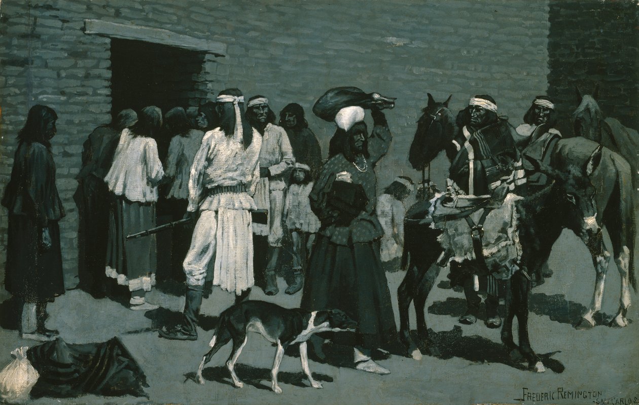 Pueblo Indian Village (distribution av nötkött på San Carlos Agency) c.1889 av Frederic Remington