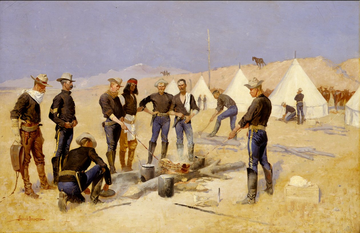 Rosta julköttet i ett kavalleriläger av Frederic Remington