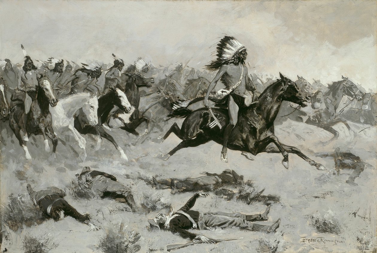 Rusande röda loger passerade genom linjen av Frederic Remington