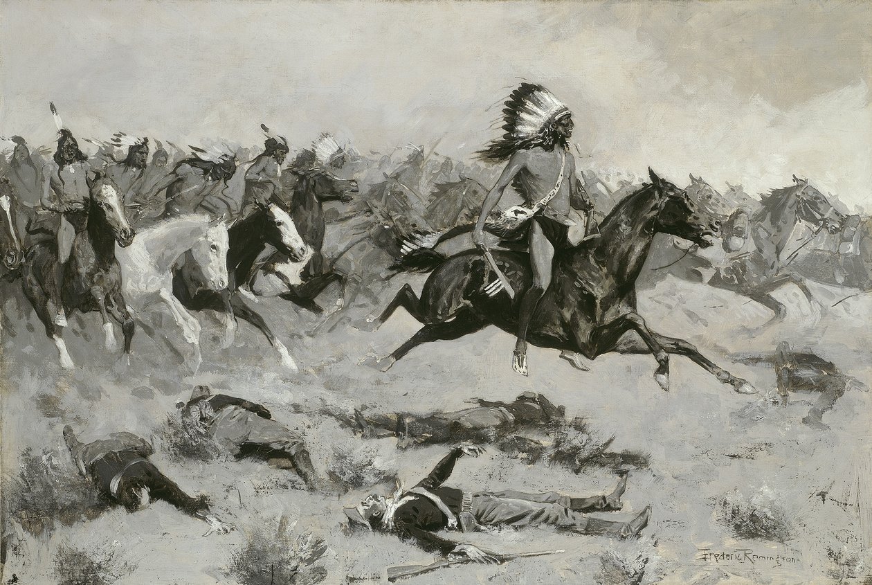 Rusande röda loger passerade genom linjen, ca 1900 av Frederic Remington