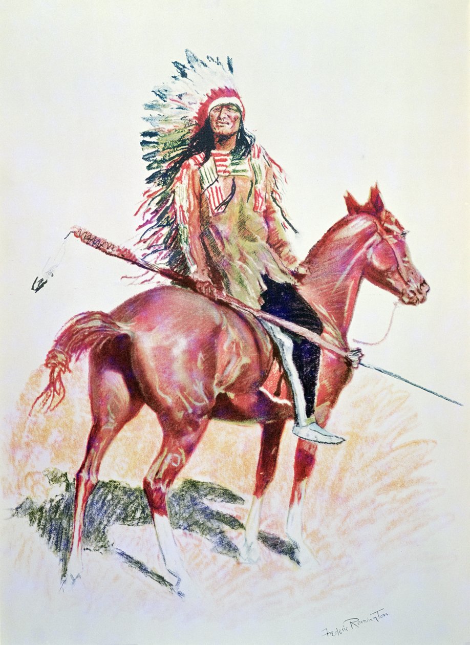 Sioux Chief (färg litho) av Frederic Remington