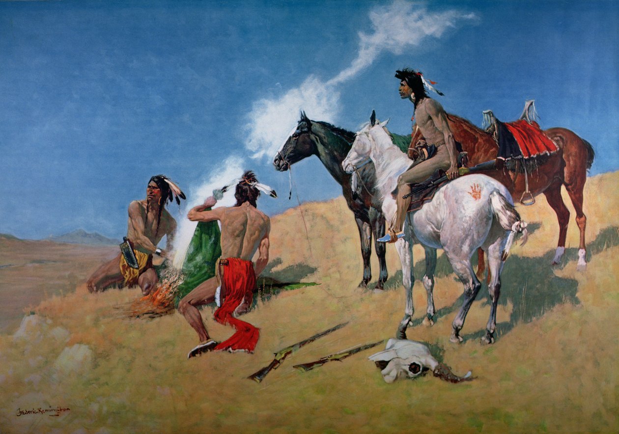 Röksignaler (olja på duk) av Frederic Remington