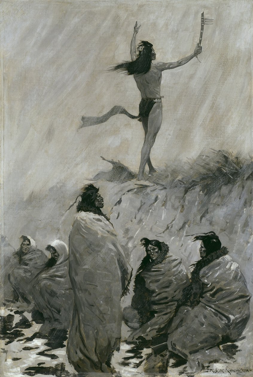 Eldätaren höjde sina armar mot åskfågeln, c.1900 av Frederic Remington