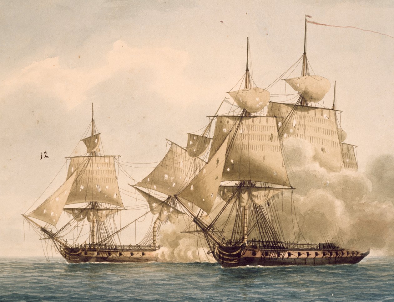 Strider mellan den franska fregatten Amazon och den brittiska fregatten Santa Margherita vid Chesapeake Bay, 29 juli av Frederic Roux
