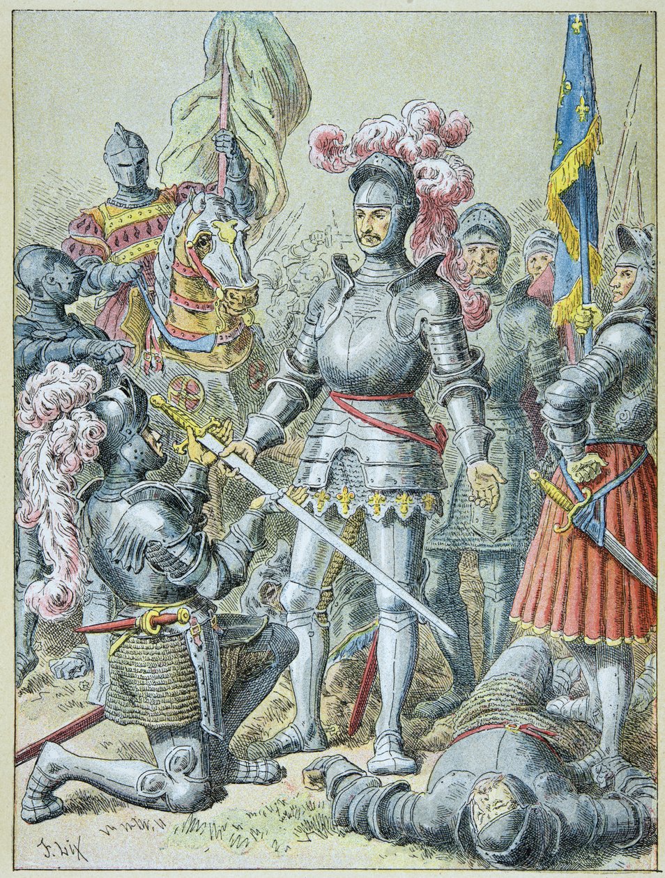Slaget vid Pavia: Francois I, besegrad, överlämnade sitt tal till riddaren Charles de Lannoy 1525 av Frederic Theodore Lix
