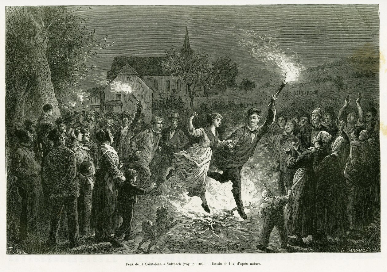 Saint Johns eld i Sulzbach. Gravyr av Lix för att illustrera historien A travers l