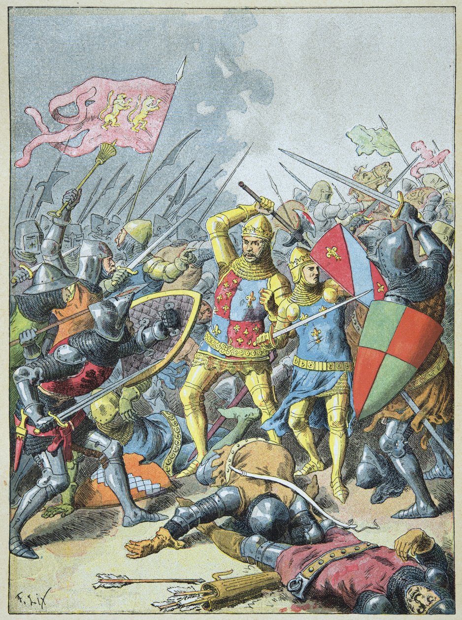 Johannes II den gode och hans son Filip den djärve kretsar av engelsmännen i slaget vid Poitiers, den 19 september av Frederic Theodore Lix