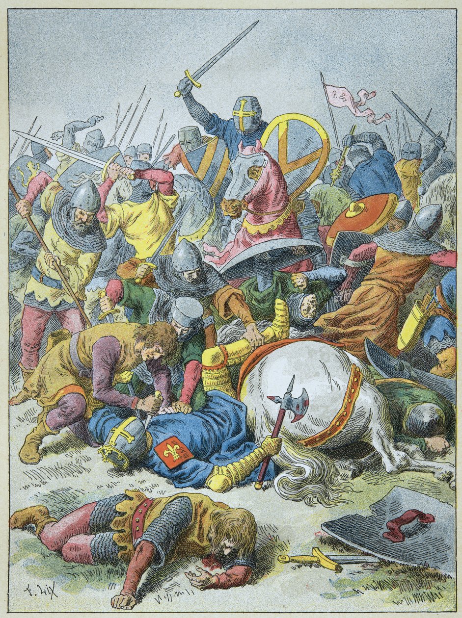 Kung Philip Auguste vid slaget vid Bouvines 1214 (gravyr) av Frederic Theodore Lix