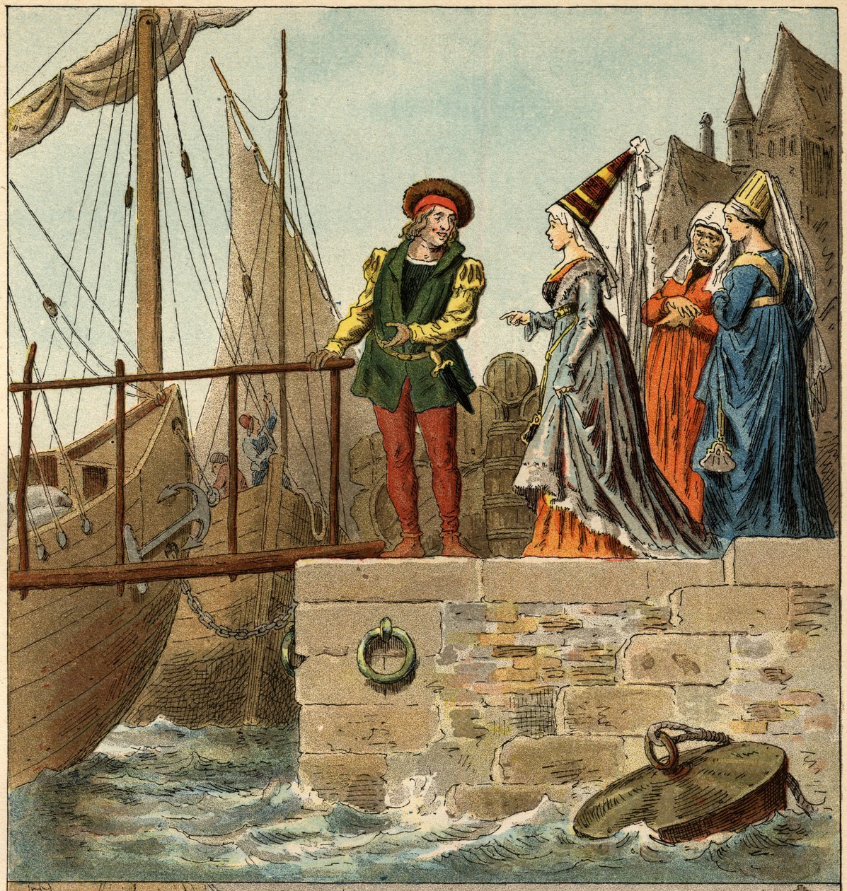 Populär låt: "A Nantes is arrived"". Illustration (detalj) av Frederic Theodore Lix (1830-1897) i ""Barnsånger och rundor från Frankrikes provinser"" av Frederic Theodore Lix