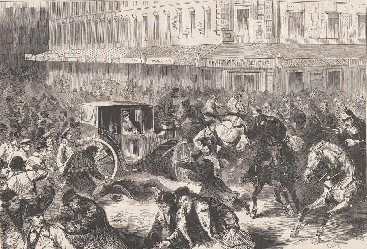 Vera Zasulich skjuter den 24 januari 1878 på Petersburgs guvernör general Trepov, 1878. av Frederic Theodore Lix