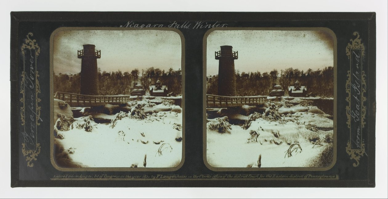 Winter Niagara Falls, Terrapin Tower från Goat Island av Frederic and William Langenheim