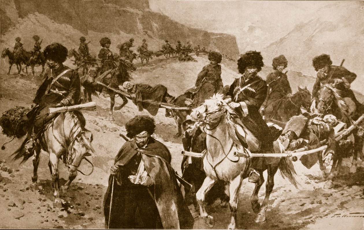 Kosackambulanskonvoj i bergen i Kaukasus, 1914-19 av Frederic de Haenen