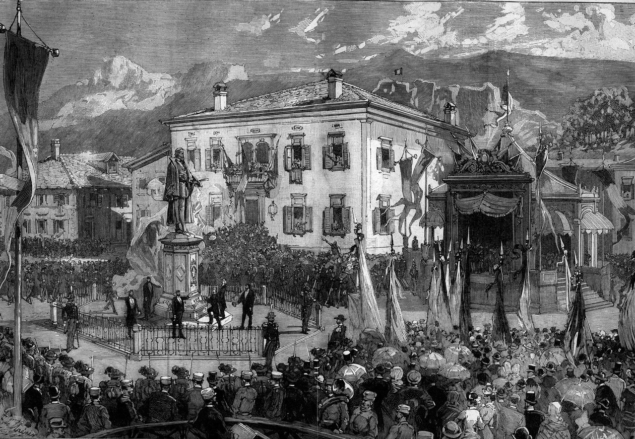 Invigning av statyn av Titian (Tiziano Vecellio dit) (1485-1576) i Pieve di Cadore, Italien, 5 september av Frederic de Haenen