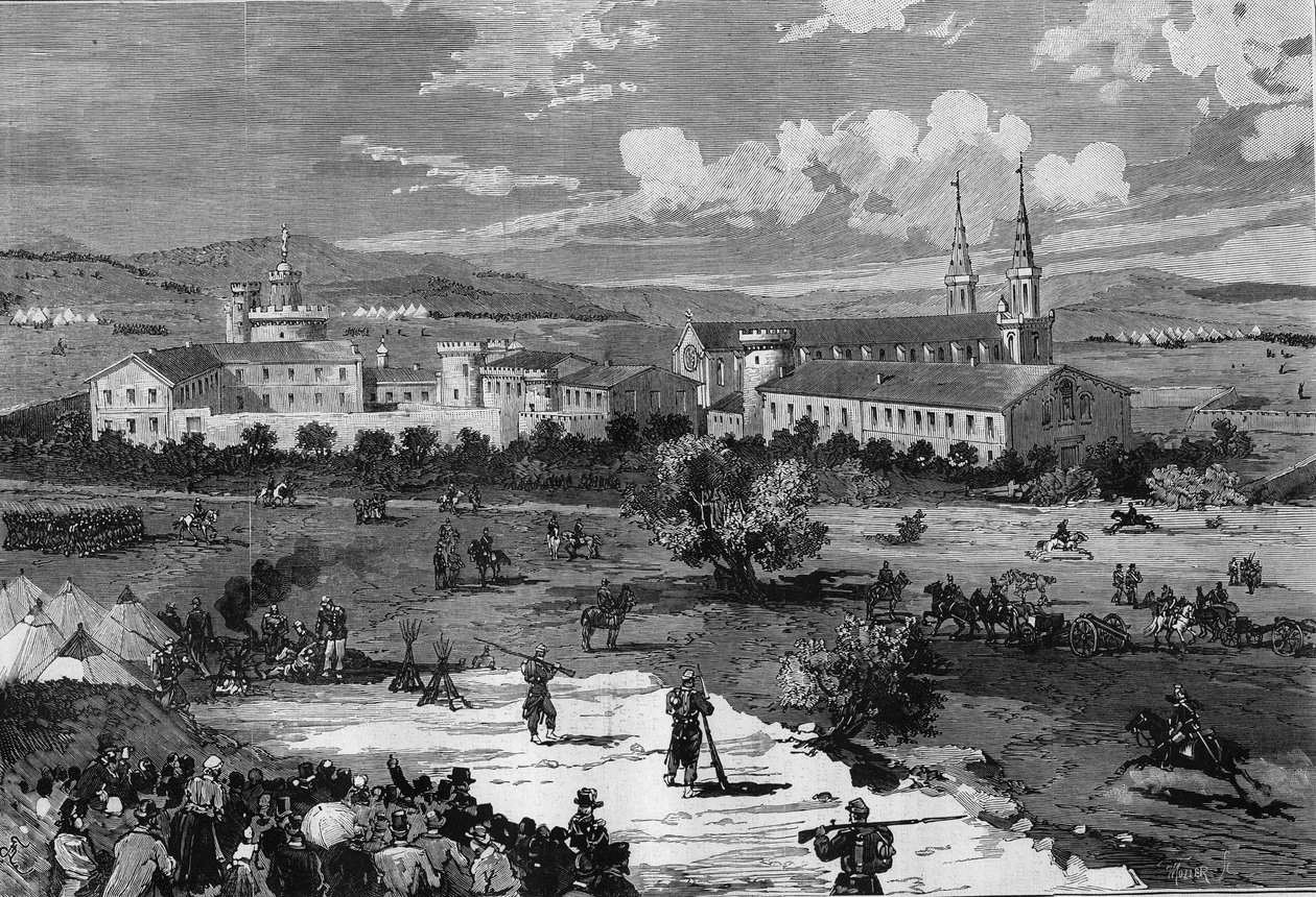 Placering av lägren för trupperna till general Guyon Vernier (Guyon-Vernier) under belägringen av Prewatches Abbey i Frigolet, Bouches du Rhone (13) av Frederic de Haenen