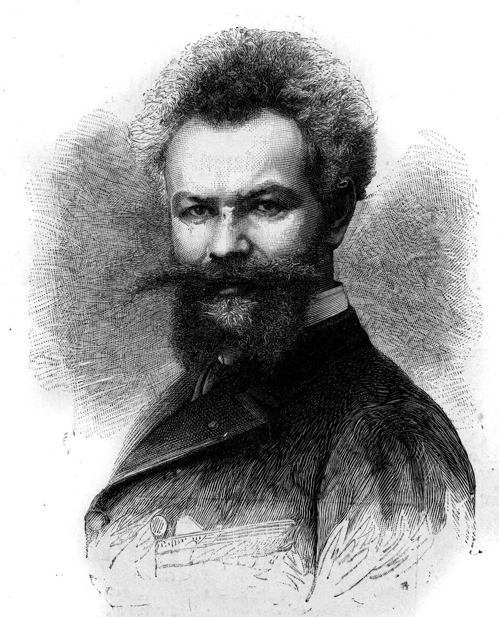 Porträtt av Mihaly Munkacsy (1844-1900), ungersk målare. Gravyr i "" Le Monde Illustré"" nr 1306 av den 8 april 1882. av Frederic de Haenen