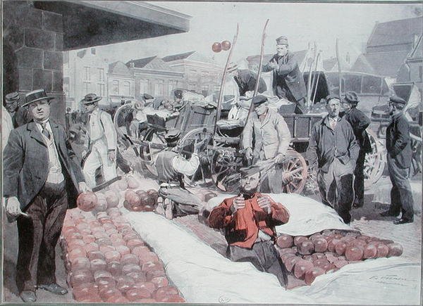 Ostmarknaden i Alkmaar, ca 1910 (färg litho) av Frederic de Haenen