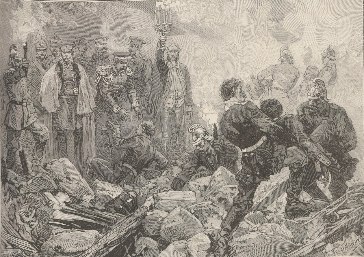 Vinterpalatset efter explosionen, kvällen den 17 februari 1880. av Frederic de Haenen