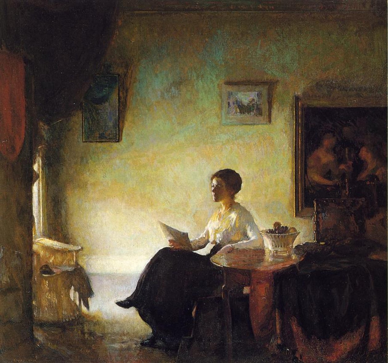 Kvinna som läser hemma, 1918 av Frederick Andrew Bosley
