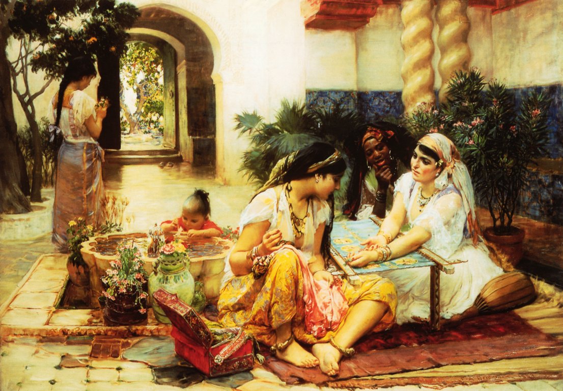  In a Village El Biar Algerian av Frederick Arthur Bridgman