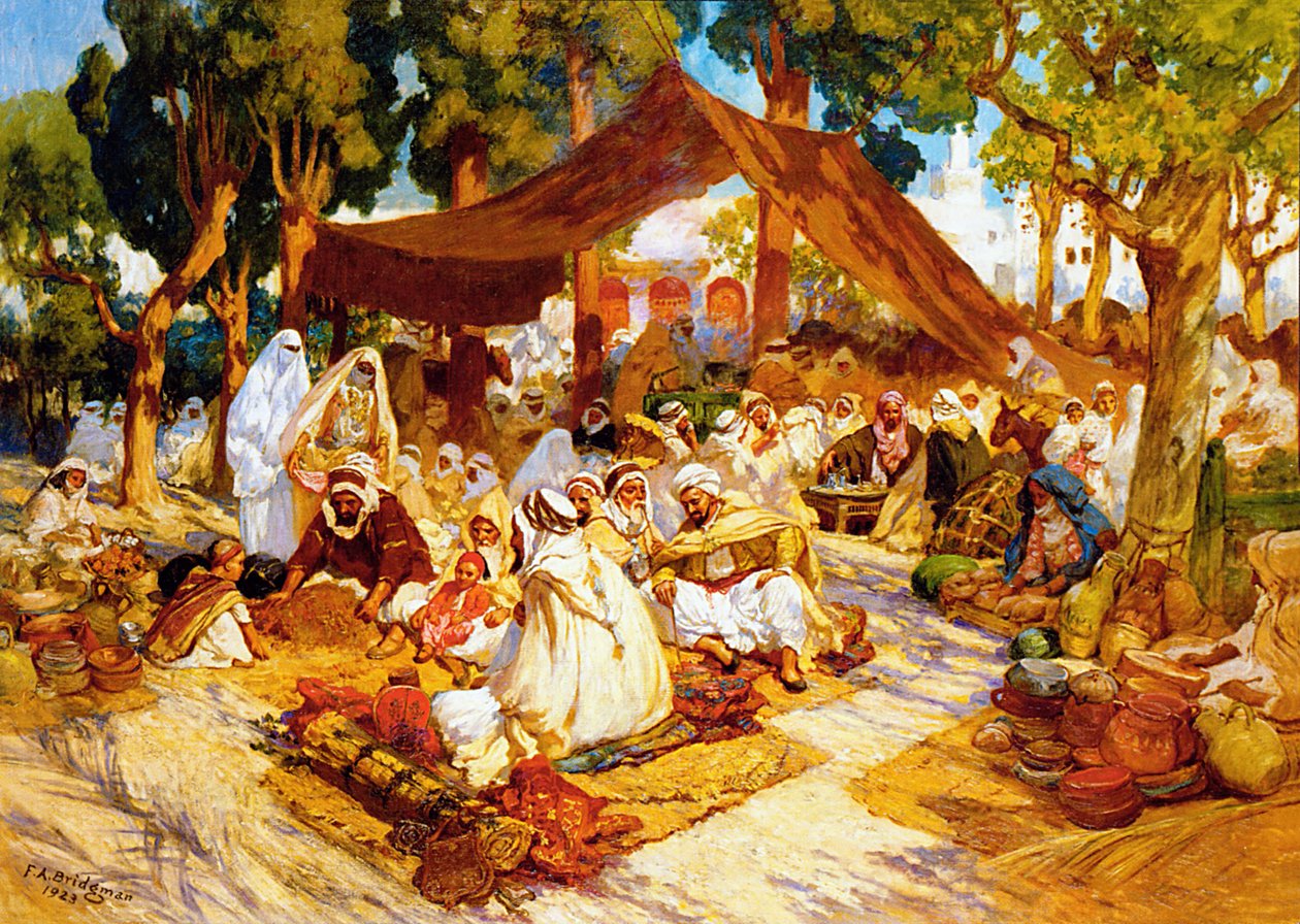 An evening gathering at a North-African encampment av Frederick Arthur Bridgman