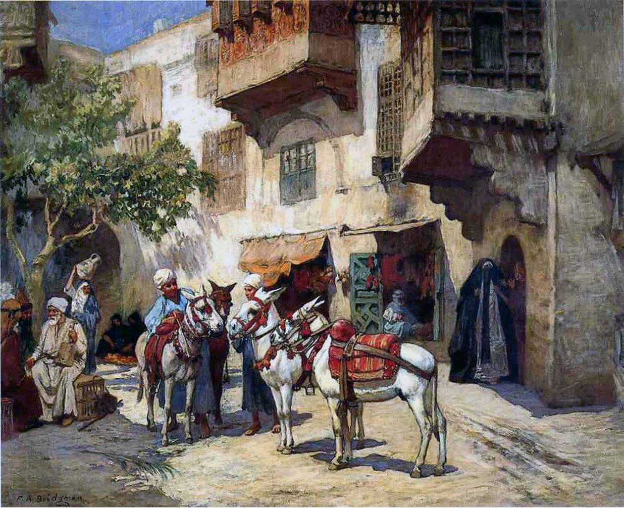Orientalisk gata med åsnor av Frederick Arthur Bridgman