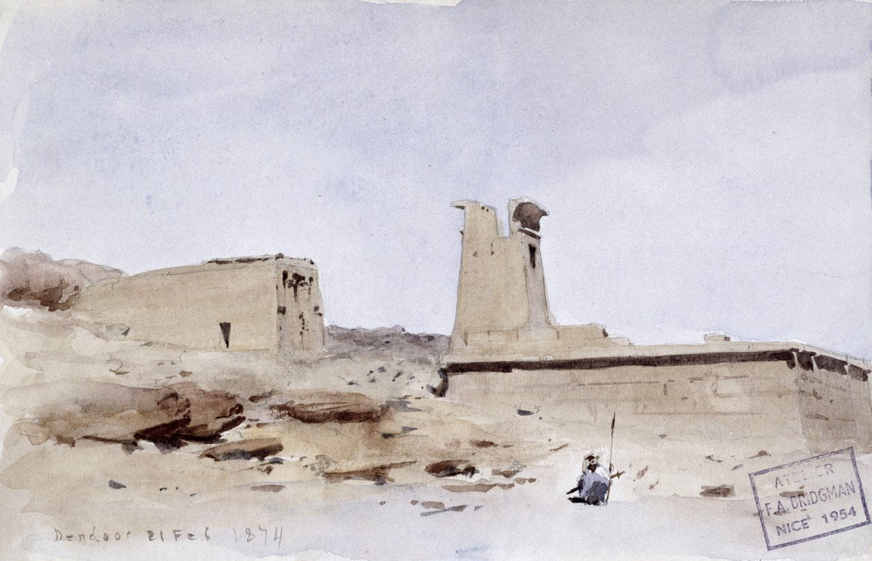 Temple of Dendur, som visar pylonen och terrassen, 1874 av Frederick Arthur Bridgman