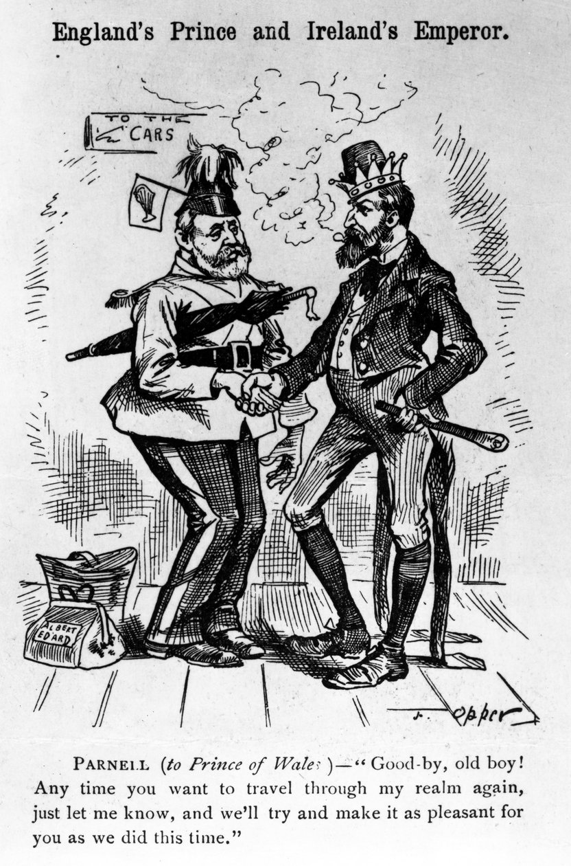 Englands prins och Irlands kejsare, illustration från "Puck Magazine", 1885 av Frederick Burr Opper