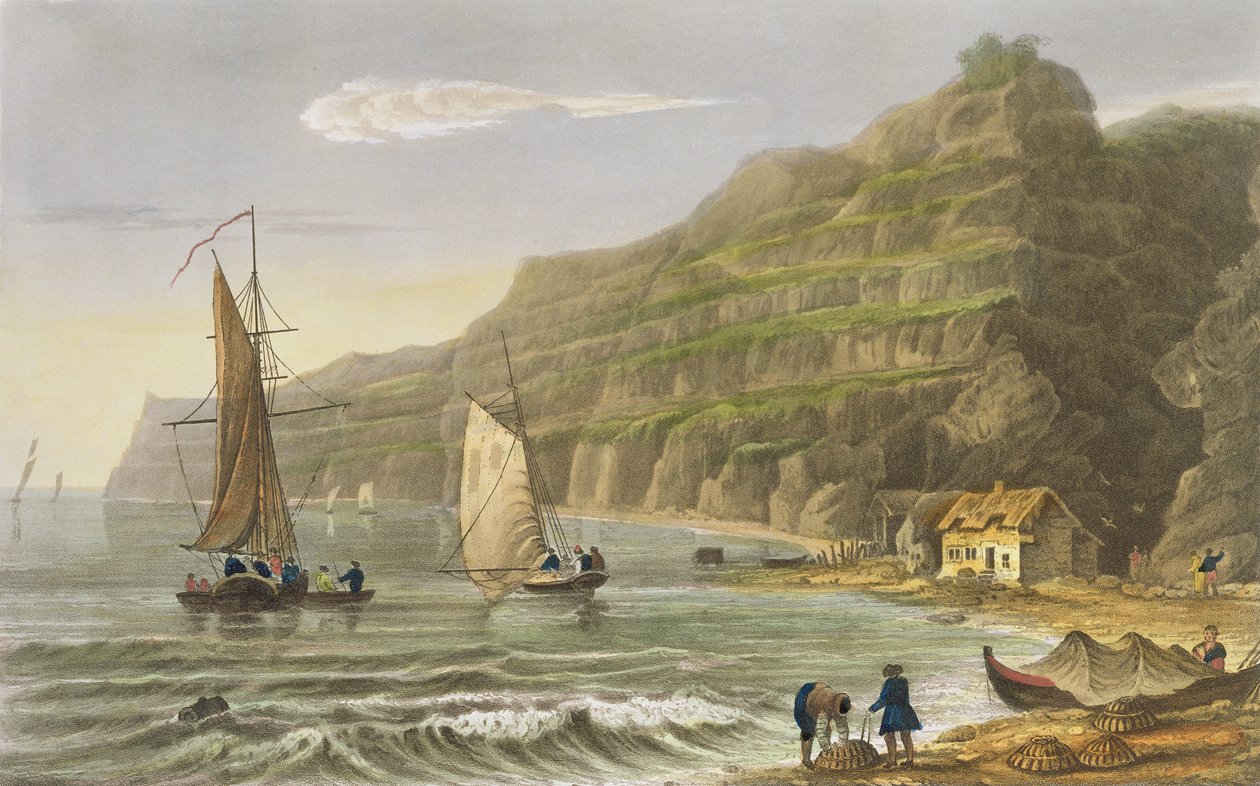 Shanklin Bay, från "The Isle of Wight Illustrated, in a Series of Coloured Views", graverad av P. Roberts, publicerad 1846 (akvatint). av Frederick Calvert