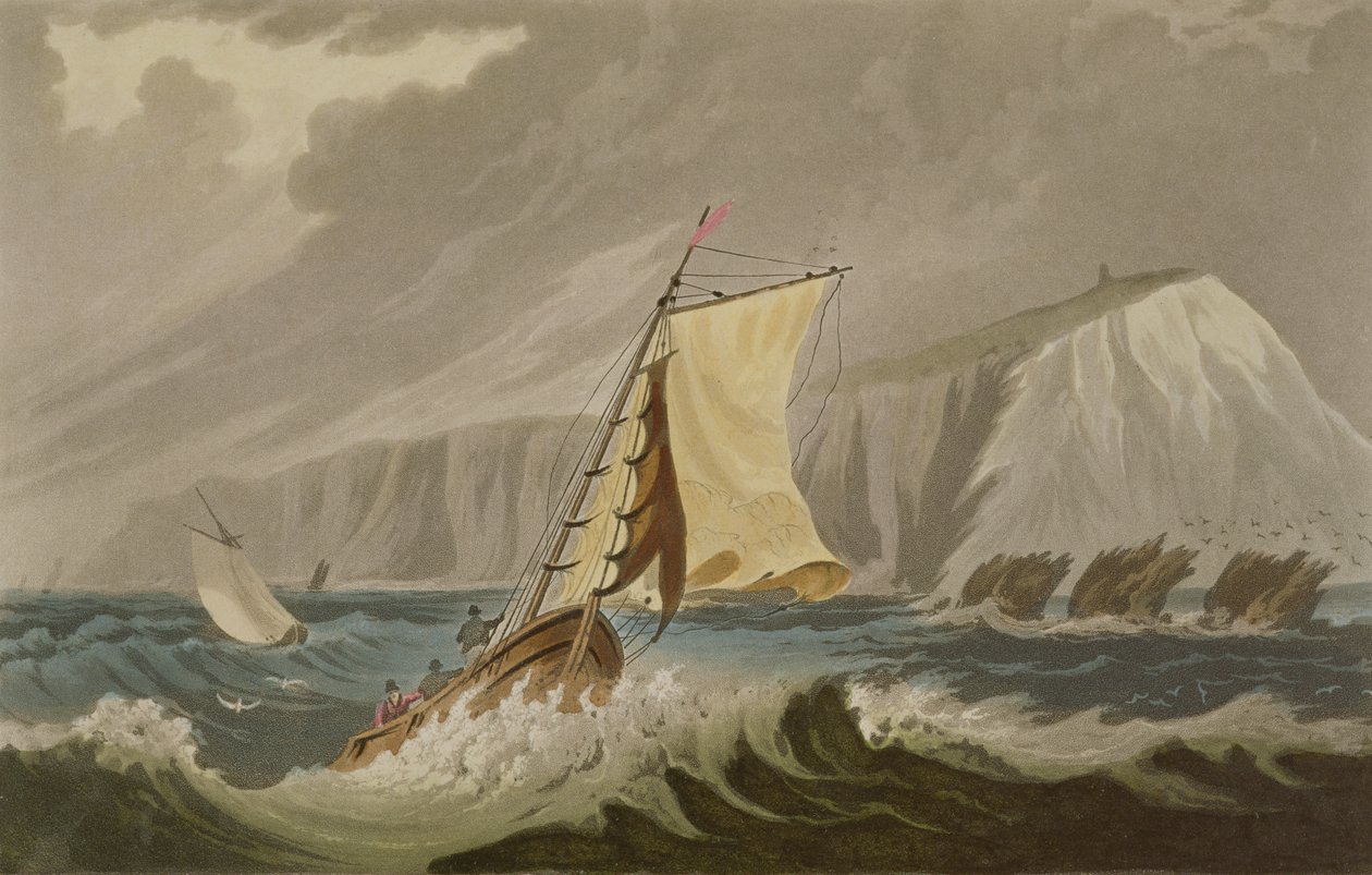 Nålarna, från "The Isle of Wight Illustrated, in a Series of Coloured Views", graverad av P. Roberts, publicerad 1846 (akvatint). av Frederick Calvert