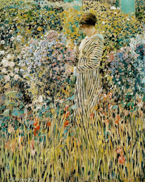  Lady in a GardennFrancais : Femme dans un jardinn av Frederick Carl Frieseke