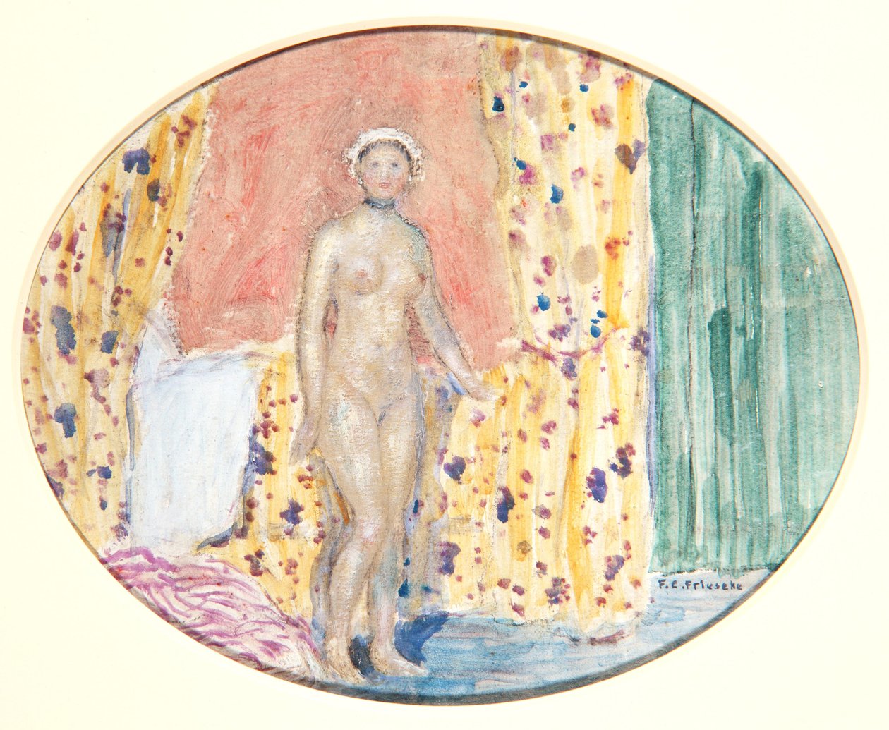 Akt, ca 1915 (olja på kartong) av Frederick Carl Frieseke
