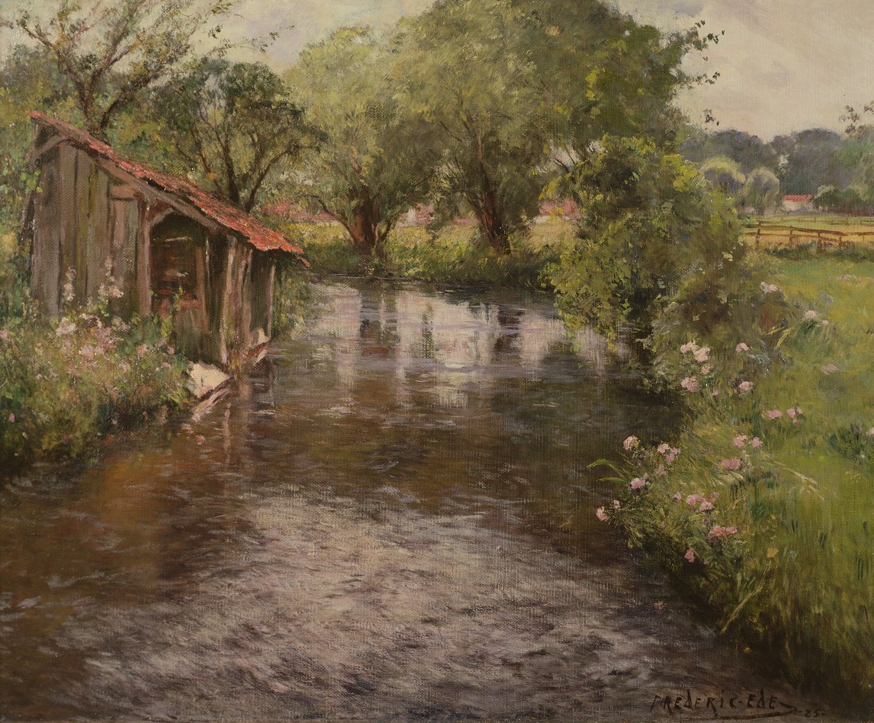 Tvättstuga vid stranden av Lunain av Frederick Charles Vipont Ede
