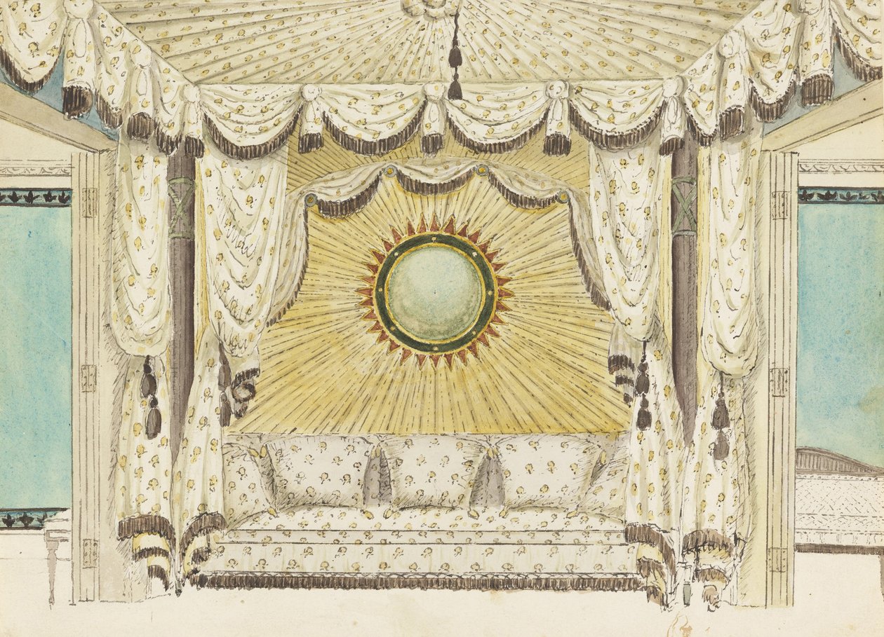 Design för säng med tältalkov, förmodligen för Prince of Wales sovrum eller Boudoir, Royal Pavilion ... av Frederick Crace