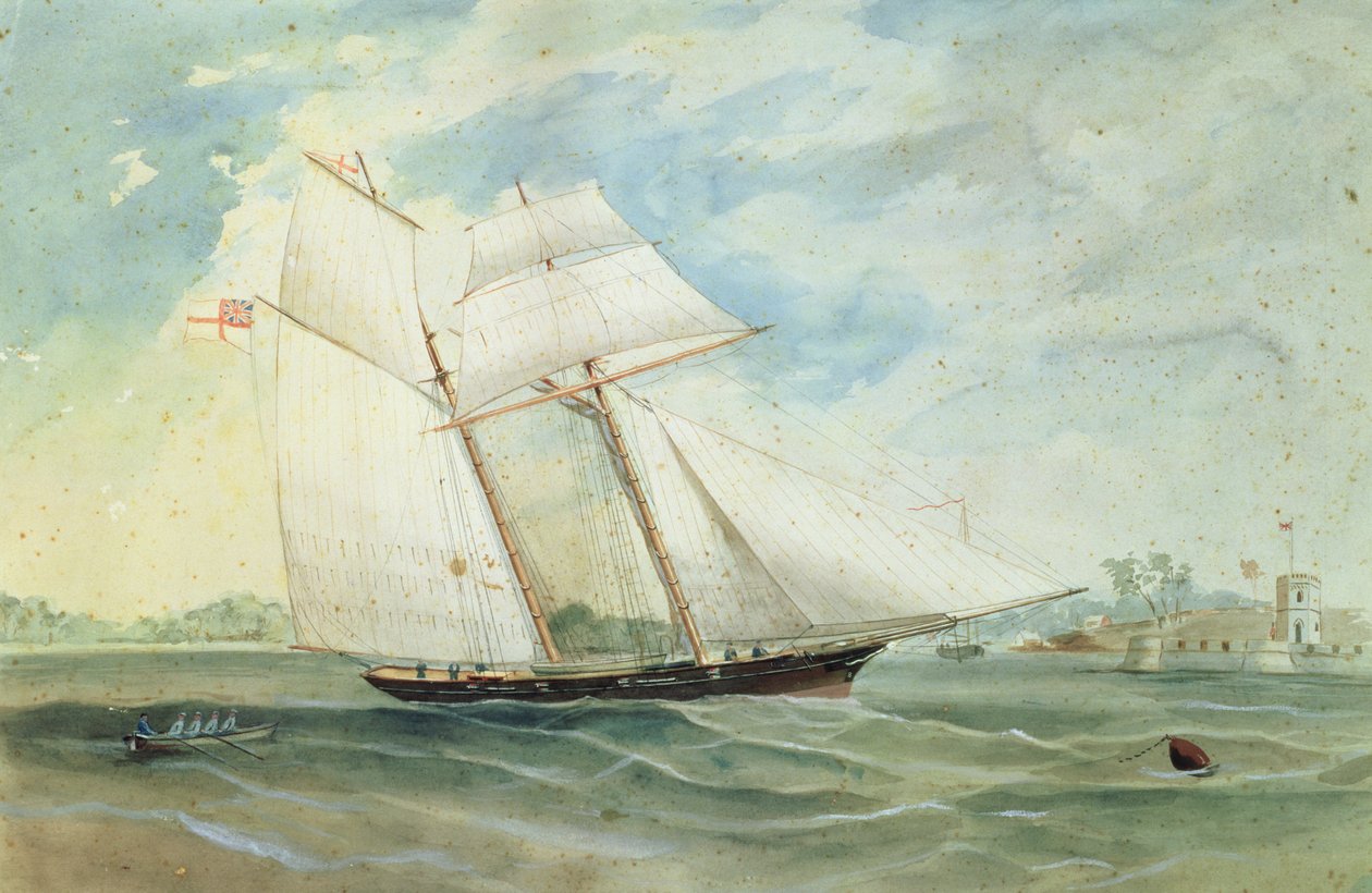 Farm Cove och Fort Macquarie, med segelfartyg i förgrunden, ca 1859-68 av Frederick Garling