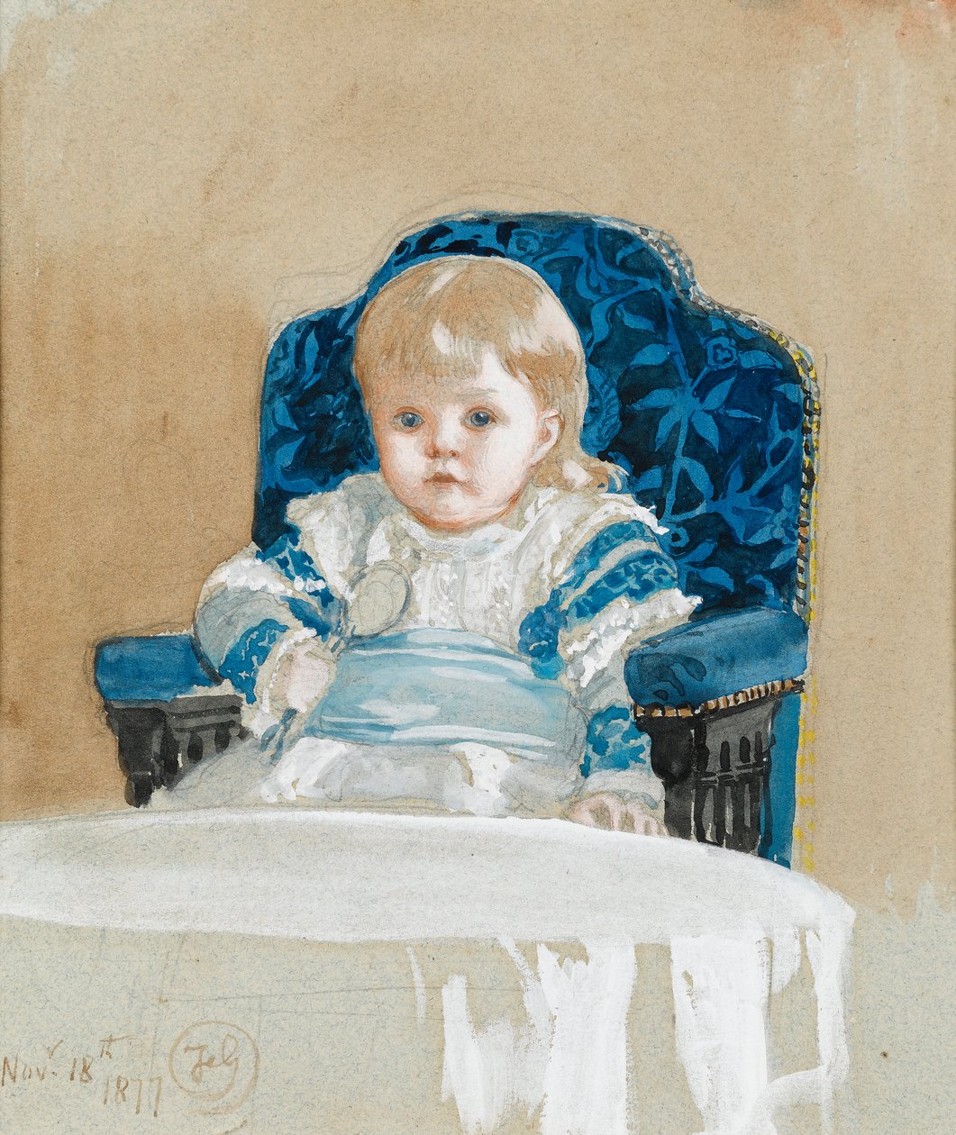 Frederica i festklänning med sked, 1877 (wc på papper) av Frederick Goodall