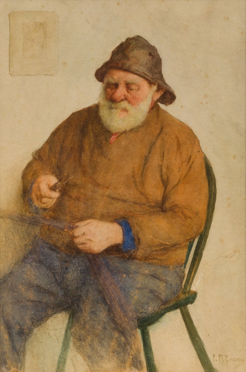 Fiskare som reparerar nät (wc på papper) av Frederick James McNamara Evans