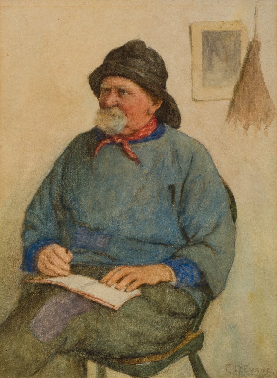 Fiskare med anteckningsbok (wc på papper) av Frederick James McNamara Evans