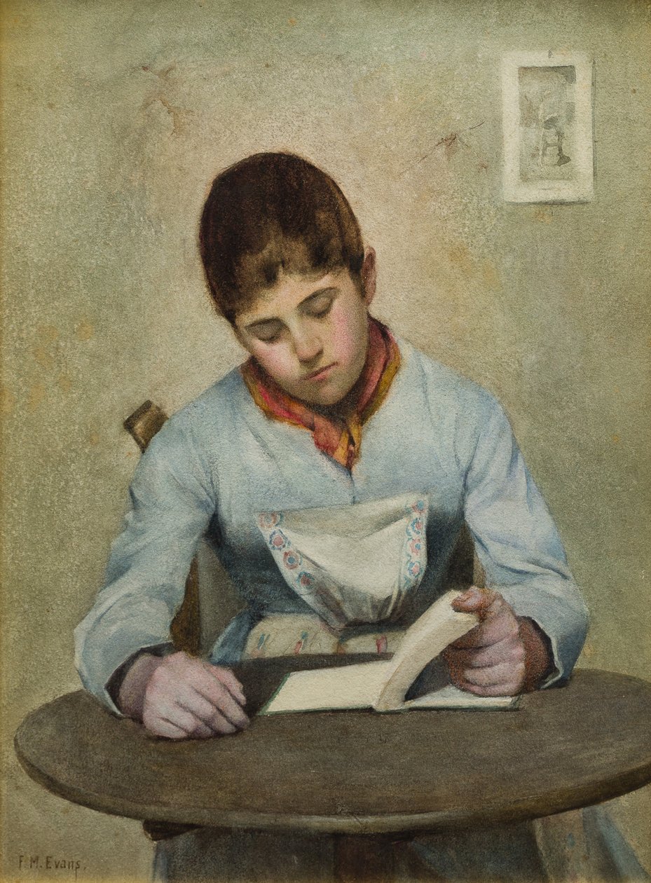 Flicka som sitter och läser (wc på papper) av Frederick James McNamara Evans