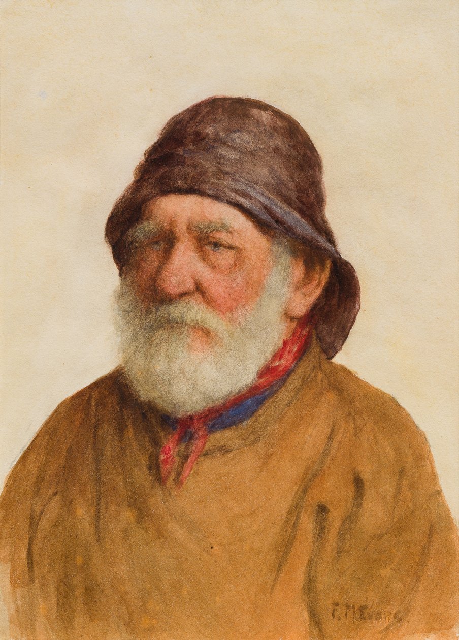 Old Fisherman (wc på papper) av Frederick James McNamara Evans